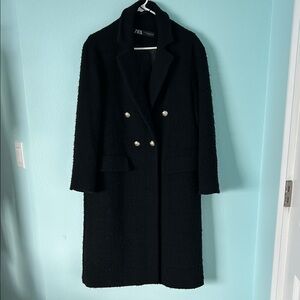 Zara Women's Elegant Black Pea Coat